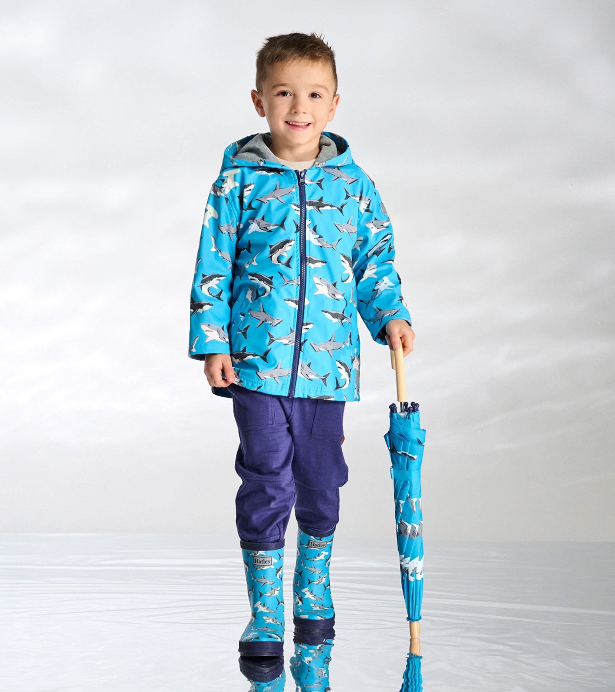 Hatley Boys Color Changing Shark Party Zip-Up Rain Jacket