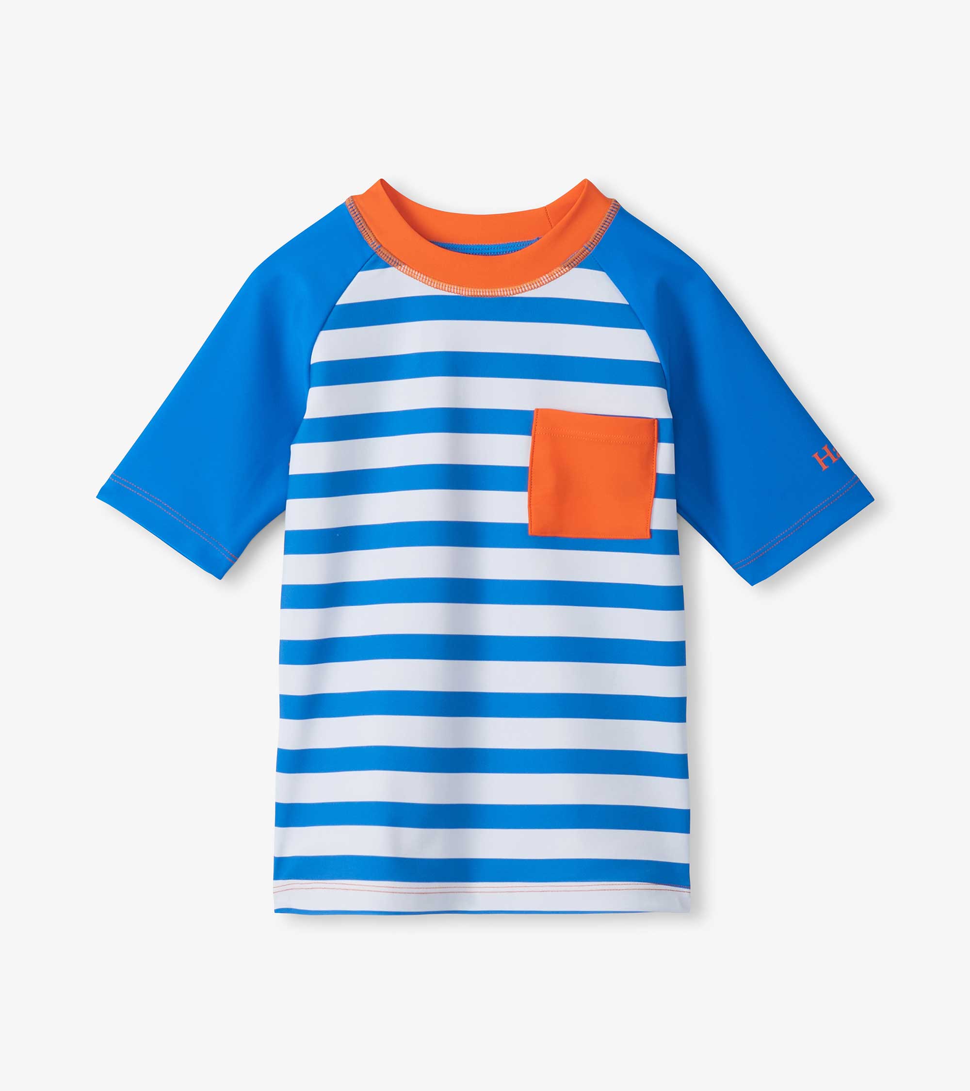 Hatley Boys Blue Stripe & Orange Short Sleeve Rashguard