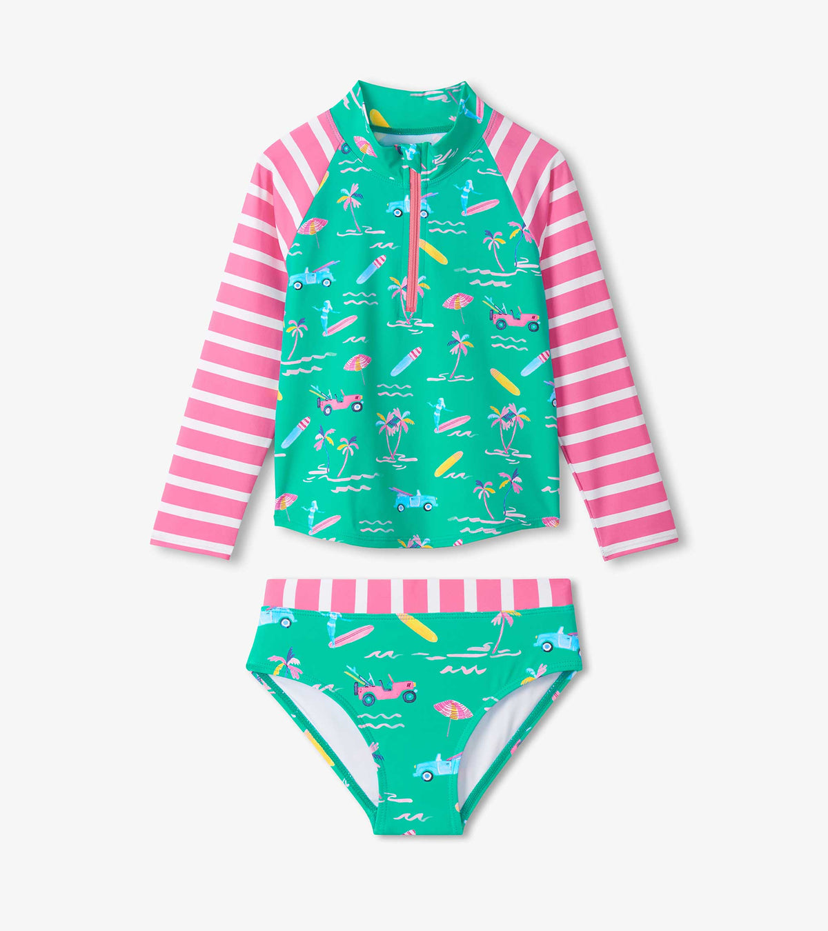 Hatley Girls Tropical Long Sleeve Two-Piece Rashguard Swimsuit