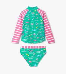 Hatley Girls Tropical Long Sleeve Two-Piece Rashguard Swimsuit
