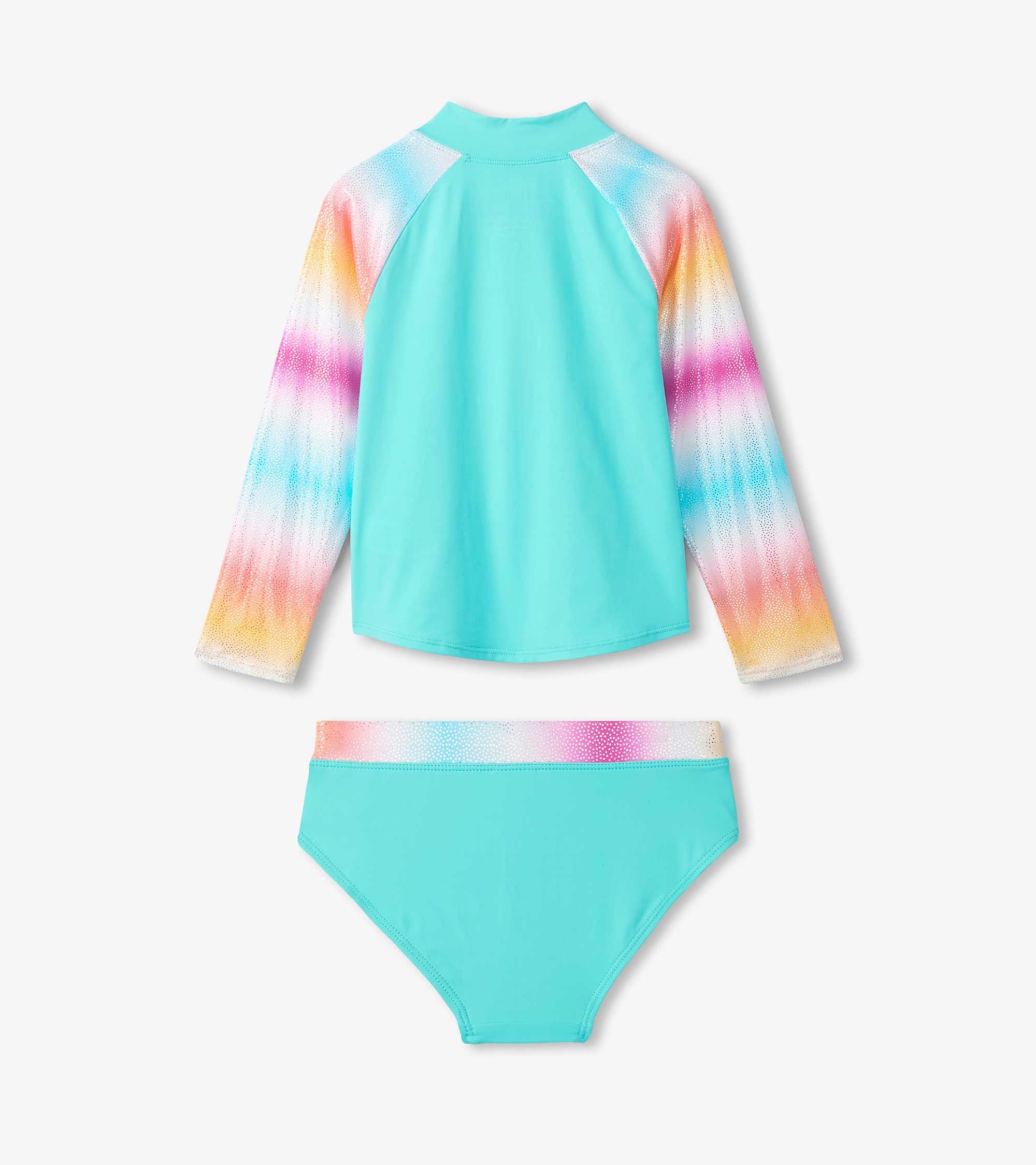 Hatley Girls Turquoise Shimmer Long Sleeve Two-Piece Rashguard Swimsuit
