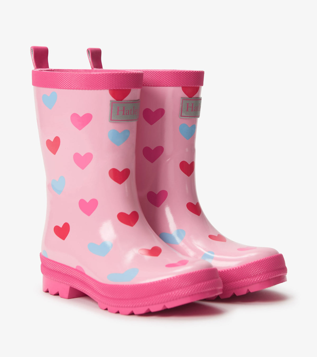 Hatley Girls Pink Hearts Shiny Rain Boot
