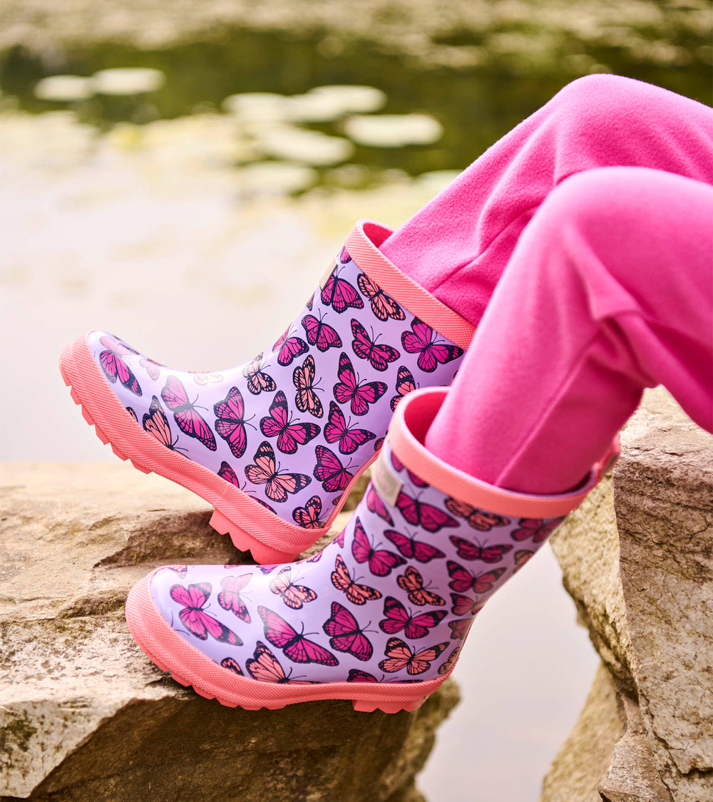 Hatley Girls Violet Butterflies Shiny Rain Boots