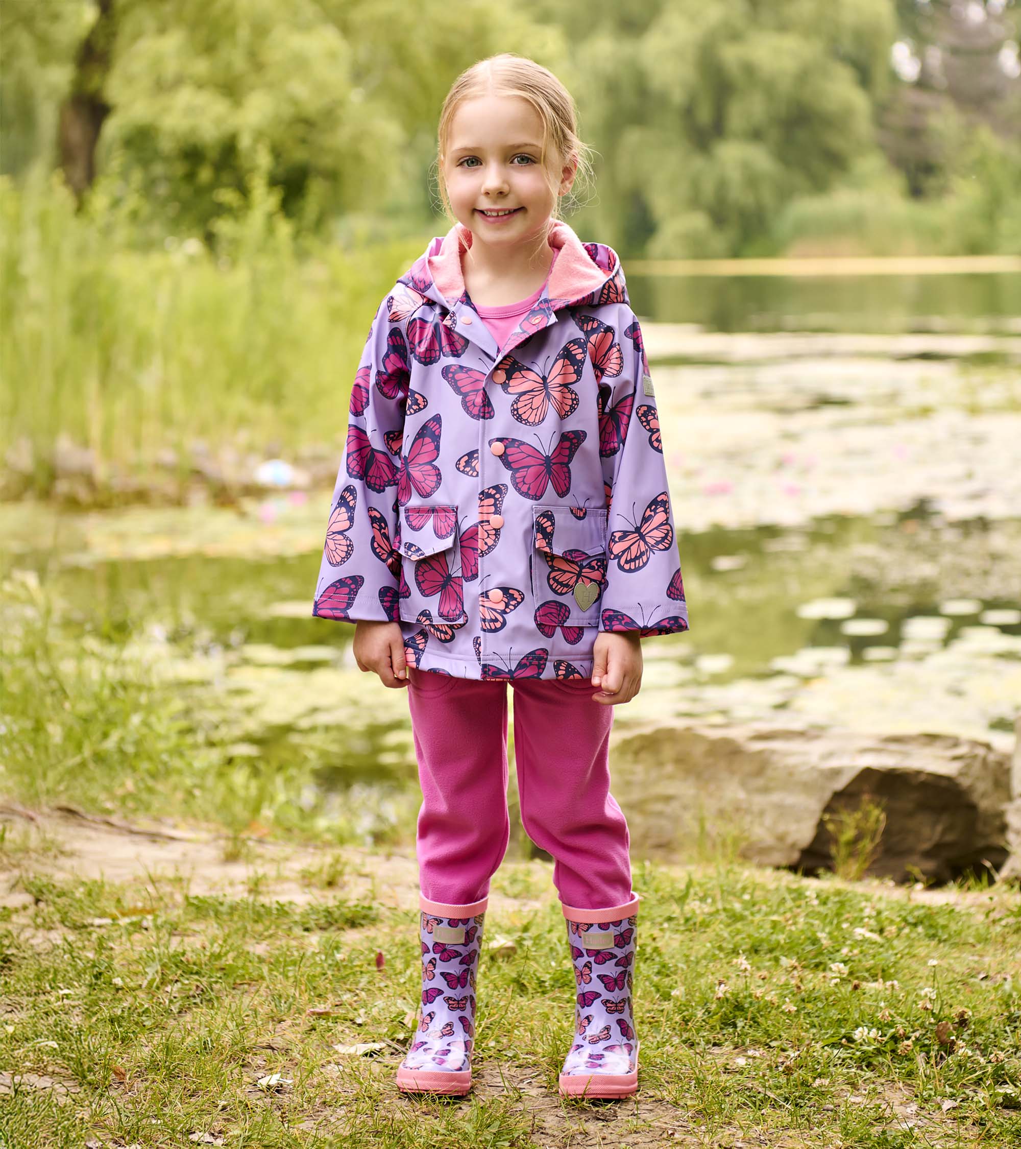 Hatley Girls Violet Butterflies Shiny Rain Boots