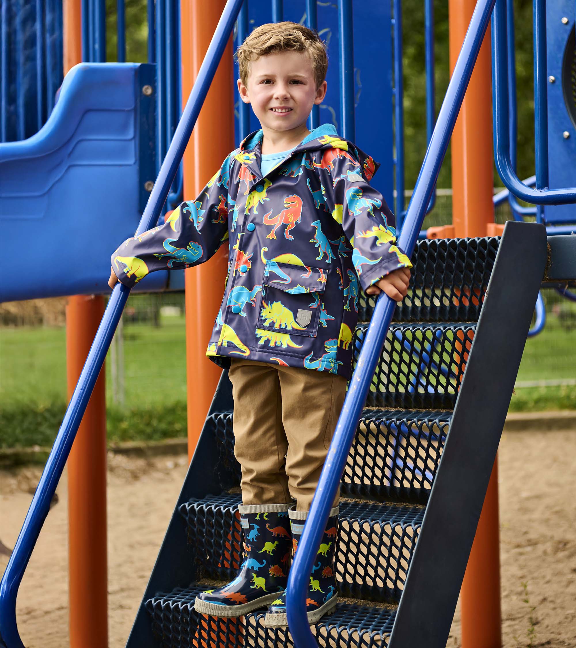 Hatley Boys Neon Dinos Rain Jacket