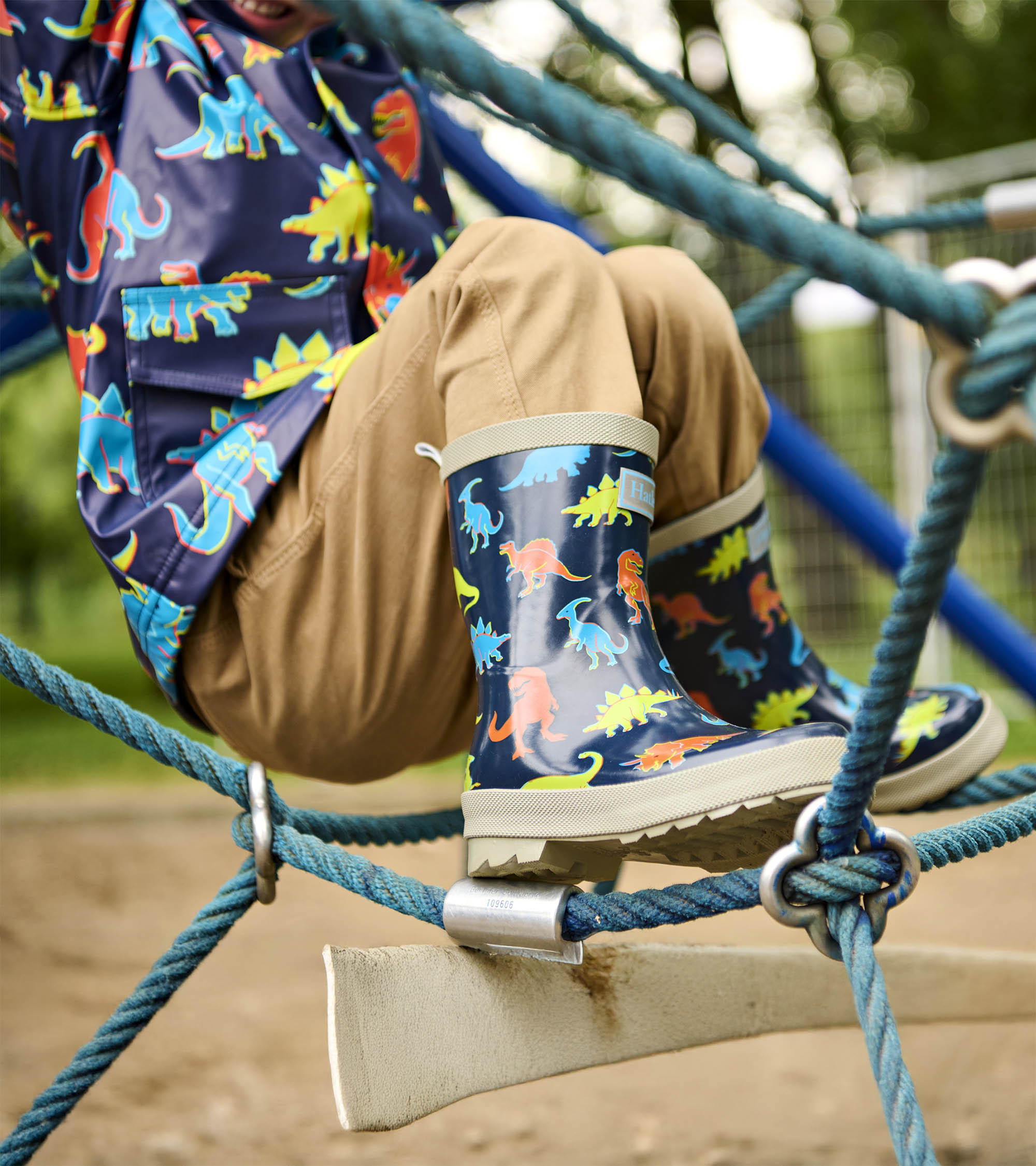 Hatley Boys Neon Dinos Shiny Rain Boots